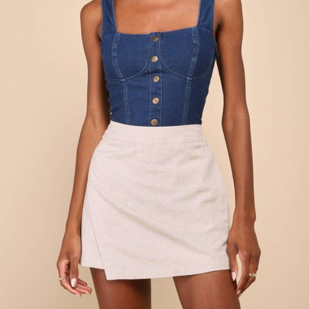 Lulus Breeziest Beauty Beige Linen High-rise Skort - Size XL